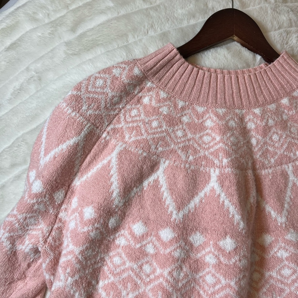 Loft L Pale Pink Fair Isle Pastel Fall Winter Preppy Teacher Spring Sweater